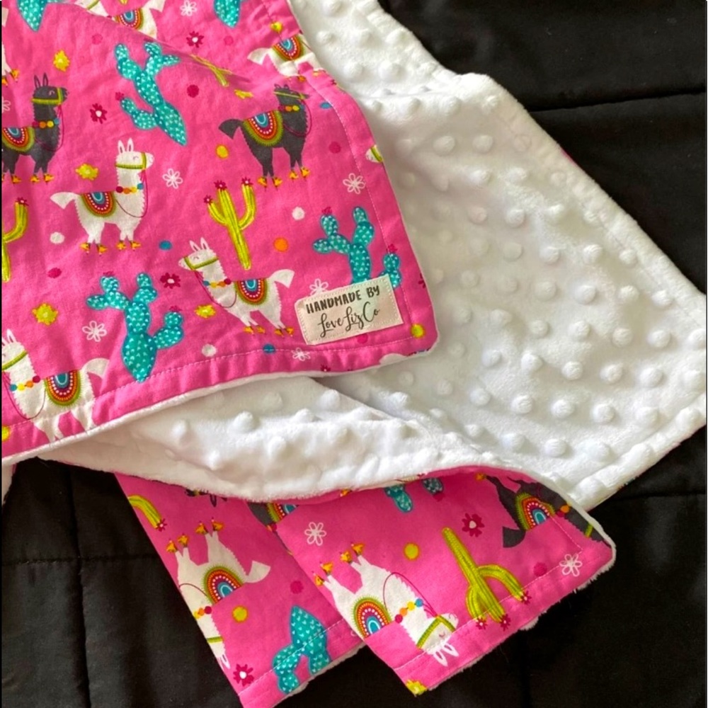 Handmade custom llama/alpaca theme baby girl blanket